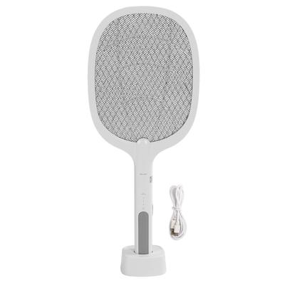 Elektrischer Fliegenklatschenschläger mit USB-wiederaufladbarer Basis 2-in-1 Fliegenkiller-Klatsche mit 2-lagigem Metallgitter für Innen