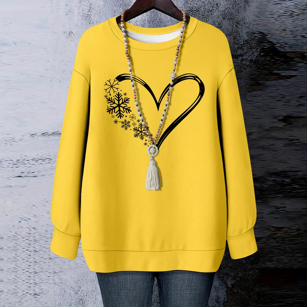 Ladies' Christmas Printed Round Neck Long Sleeved T-shirt Sweatshirt Top