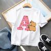 Cute Capibala Letter Printed Short Sleeved Pure Cotton Tshirt for Children Comfortable and Breathable Top Gift 2025