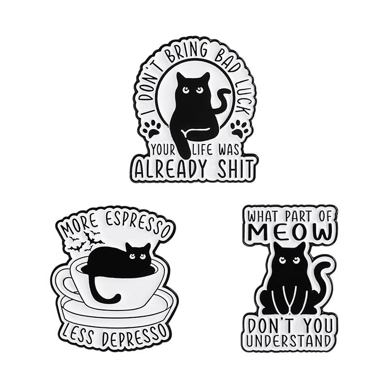 Cute Cat Coffee Enamel Pins Custom MORE ESPRESSO Brooches Lapel Badges Clothes Animal Jewelry Gift for Kids Friends