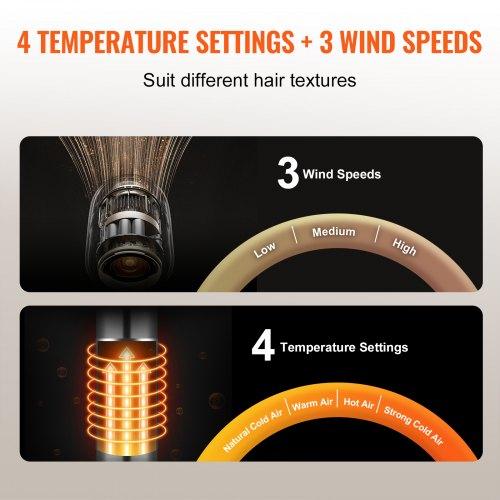 VEVOR Hair Air Styler and Dryer Brush, 4-in-1 Multi Hair Styler, 110,000 RPM High-Speed Ionic Hot Air Styler with 3 Brushes & 1 Nozzle