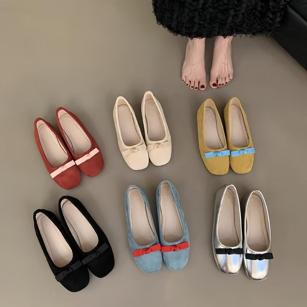 Women's Soft-soled Single Shoes That Are Not Tired of Feet Are Beautiful, Xiaoxiang Color Matching Bow Light-mouth Flats