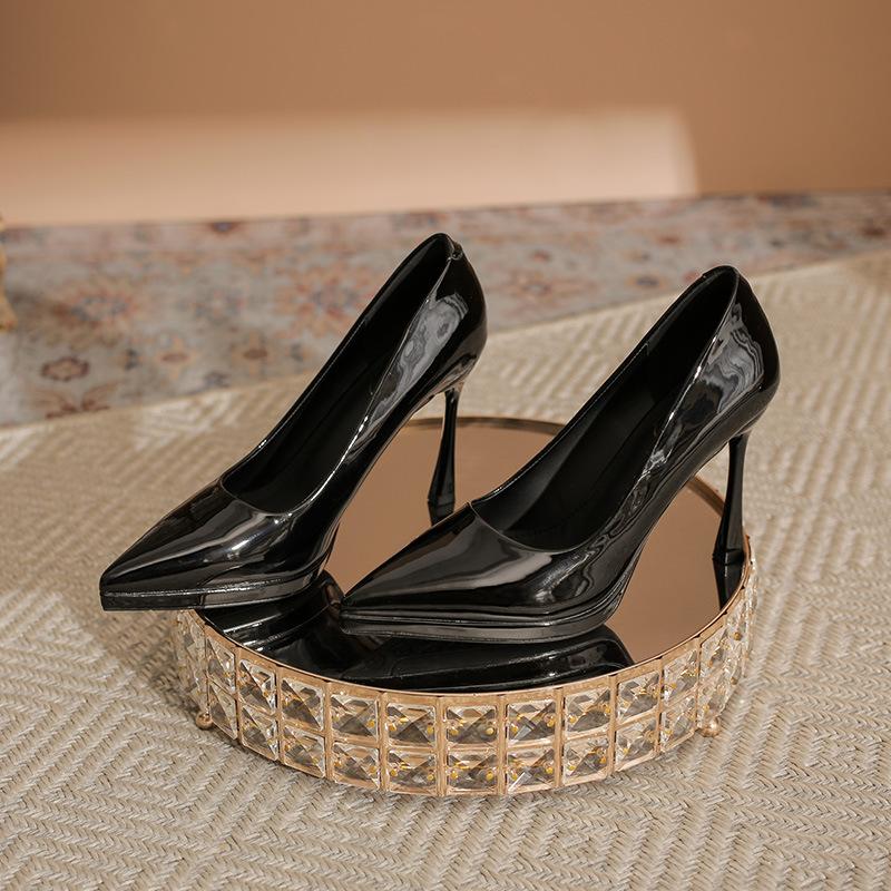 French Waterproof Table High Heels Women's Elegant Temperament Pointed Head Shallow Mouth Stiletto Single Shoes Versatile Height Increase Women's Shoe