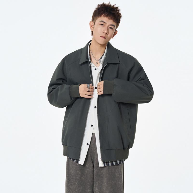 Coat Men's Lapel Jacket Autumn and Winter High Street Handsome Joker Solid Color Loose Casual.