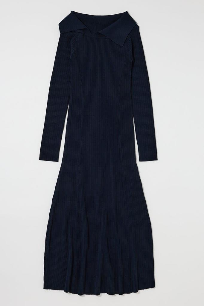 Moussy Asymmetric Collar Knit Navy Dress, 010IA373-7951, Women's,