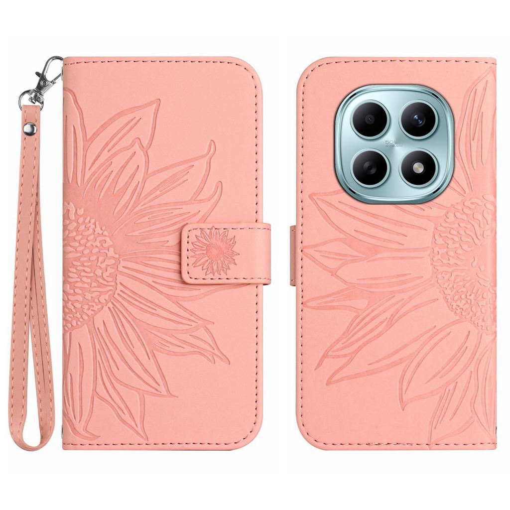 Für Xiaomi Poco M8 5G/Redmi Note 15 5G (Global)/15 4G (Global) Hülle Sonnenblumen-Prägung Leder-Geldbörse Handyhülle mit Handschlaufe