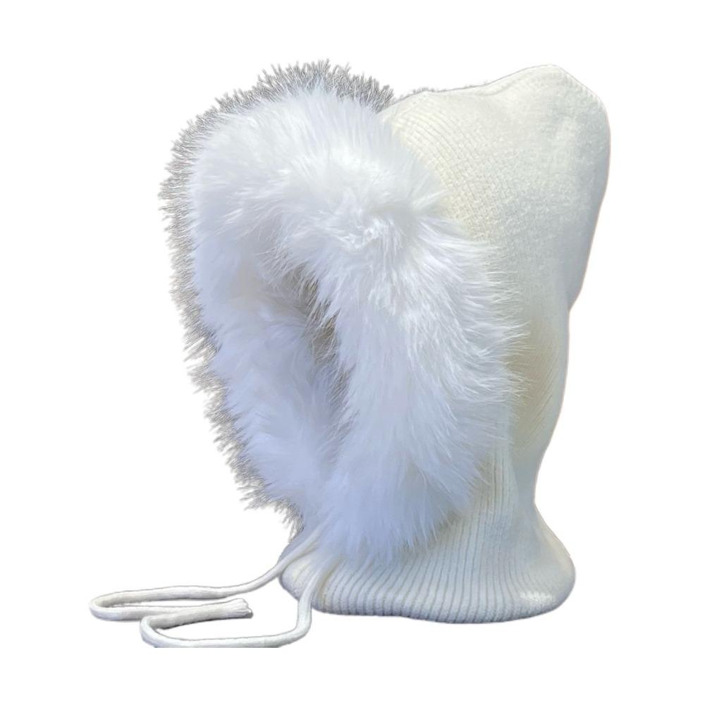 Versatile Balaclava Hat Imitation Mink Wool Drawstring Design Knitted Hat Warm Cold-proof Pullover Hat Autumn Winter Women Wear