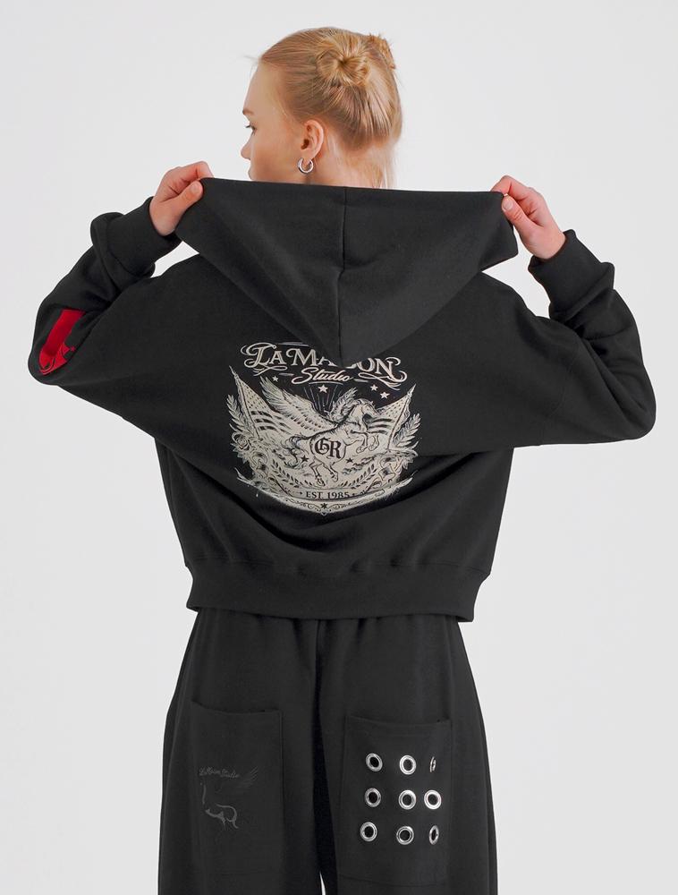 La Maison Studio Eyelet Seven Hoodie Zip-Up Black(Fcg1Zp696M)