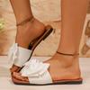 Fashion Bowtie Decor Flat Slippers for Women 2025 Summer Comfort Light Square Toe Slippers Plus Size Soft Sole Non Slip Beach Shoes