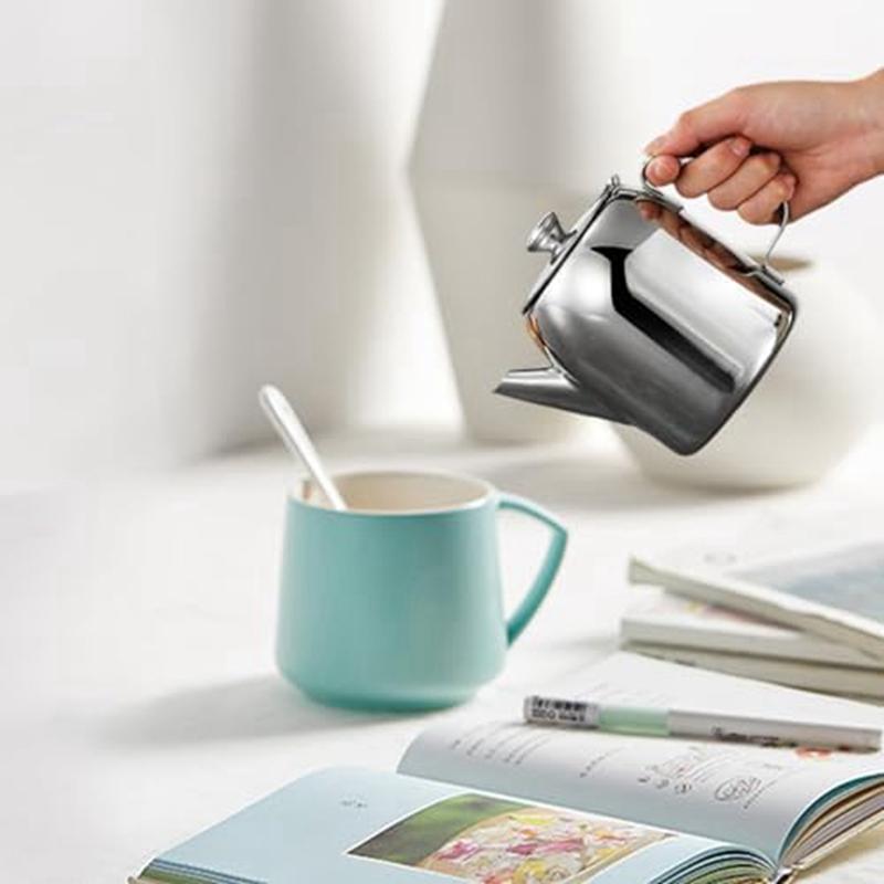 Tetera de Acero Inoxidable Antiderrame Tetera Metálica Hervidor de Té 20 Oz Con Caño Corto Recto Jarra para Agua Fría Hervidor de Café