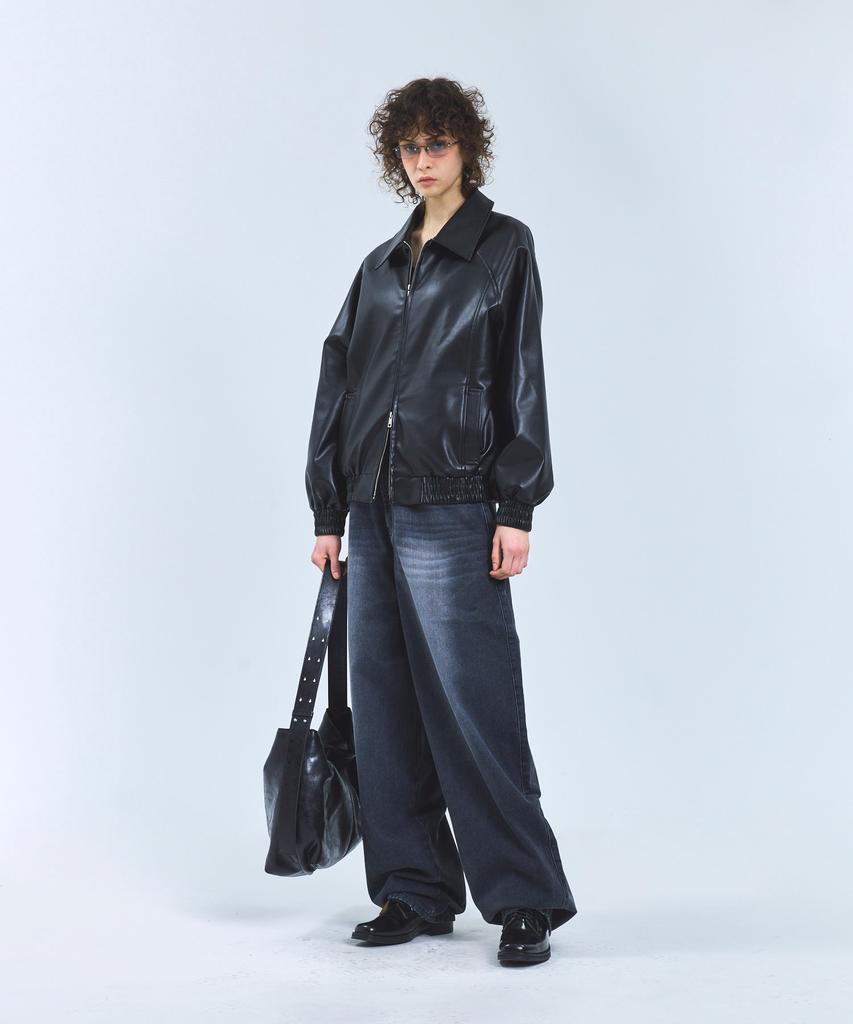 Standarderror 87-Stan058 Raglan Leather Blouson Jacket Black