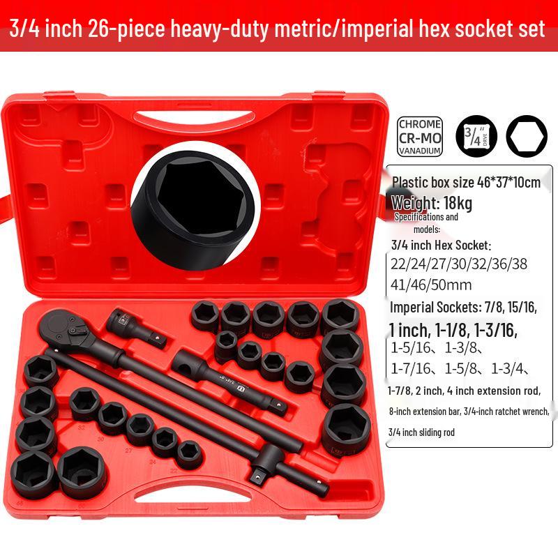 26-Piece Heavy Duty Metric & Imperial Impact Socket & Hex Wrench Set