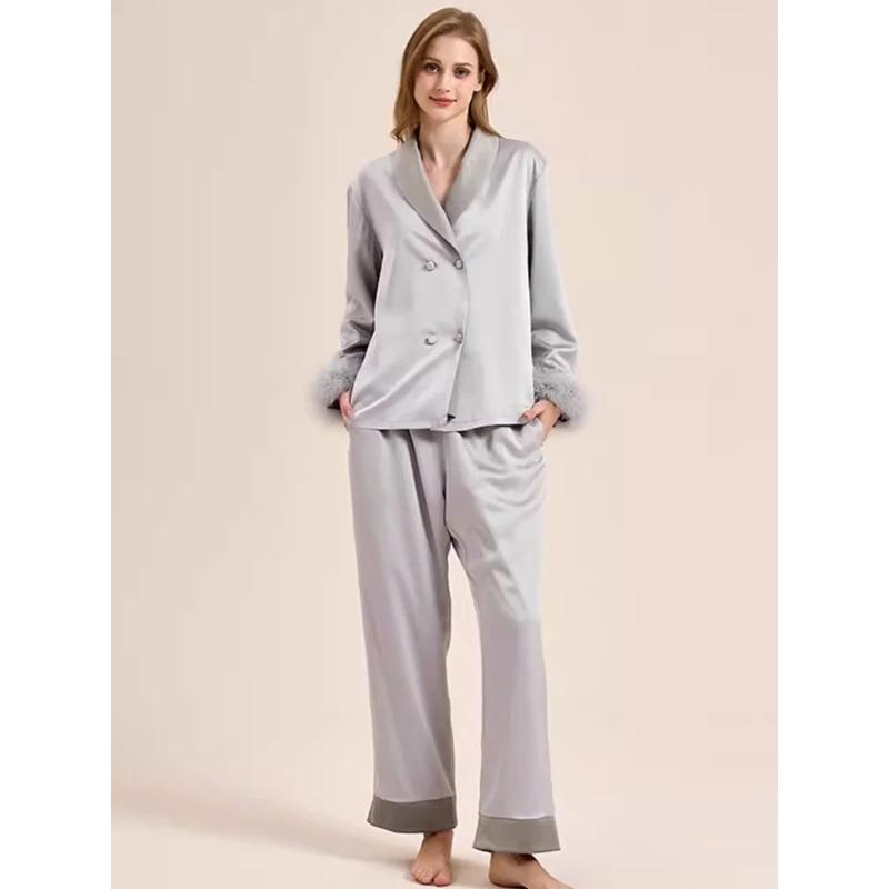 Mulberry Silk Pajamas Suit Shirt Pants Pajamas Women's Pajamas Home Wear Long-sleeved Cardigan Pajamas Women's Pajamas