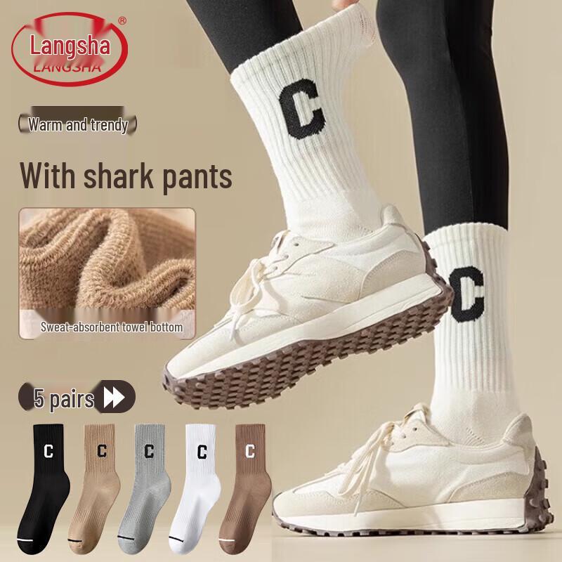 Langsha Women s Fleece-Lined Pure Cotton Mid-Calf Socks One Size
