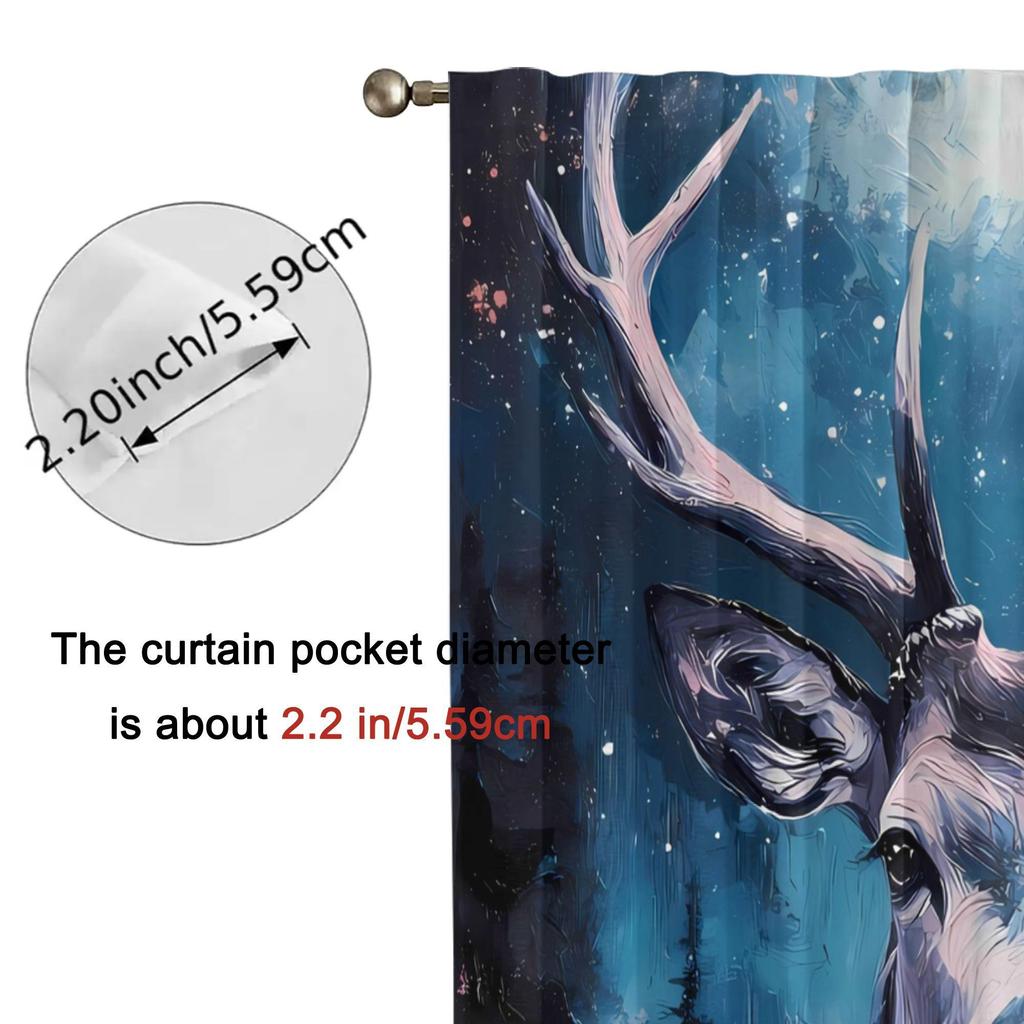 Deer Curtain - Elegant Deer Heads Window Drapes in Blue & Purple   Light Blocking Living Room Curtains with Grommets   Machine