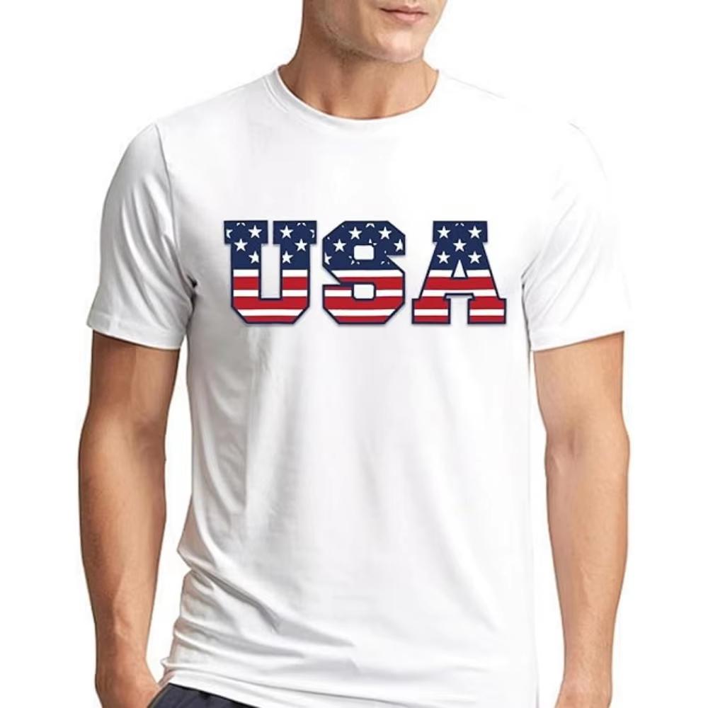 Summer Unisexs American Flag Letter Printed Round Neck Tshirt Neutral 100 Cotton Casual Outdoor Soft And Versatile Short Sleeve