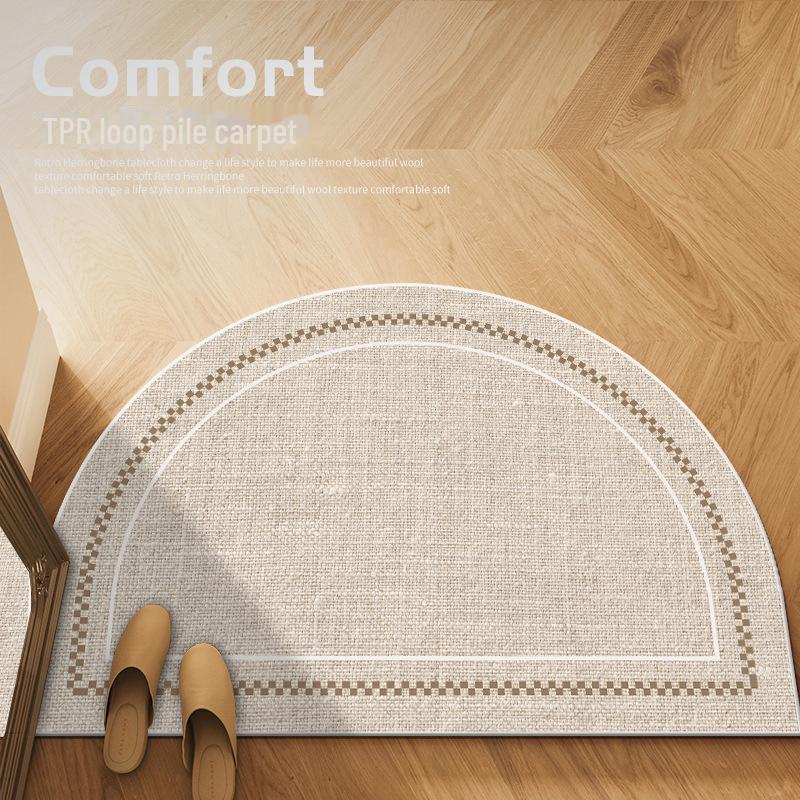 Halbkreisförmige Samt-Eingangstürmatte - Rutschfest & Staubabweisend 50x80cm beige