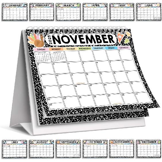 Hadley Designs Small Desk Calendar 2025-2026 Standing Flip – 18-Month Flip Calendar for Desk, Ideal for Office, Home, & Classroom – Cute Monthly Doodle Notebook 2025-2026