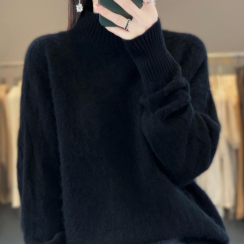 Half Turtleneck Cardigan for Women In Autumn and Winter New Loose and Versatile Cashmere Knitted Base Shirt Fashionable Versatile Thick Sweater