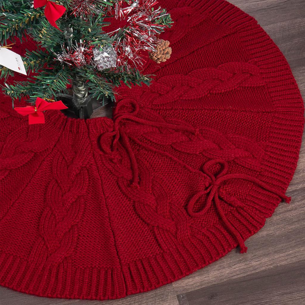 Round Christmas Tree Skirt Decorative Mat Elegant Knitted Festives Tree Base Cover Stylish Holidays Decoration for Home