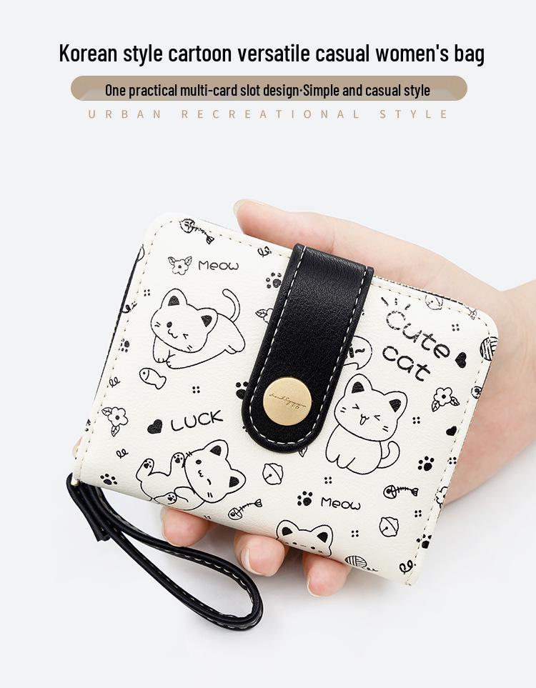 Japanese Cute Kitten Women's Wallet: Short Student Card Holder & Zipper Coin Purse