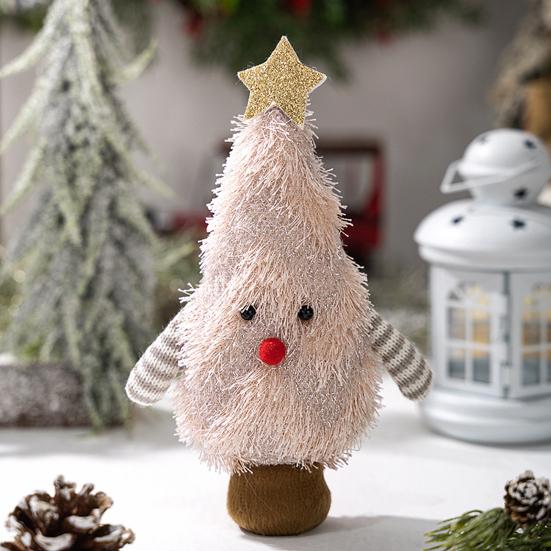 Christmas Gnome Decoration Fluffy Christmas Tree Doll with Glitter Star Topper Plush Elf Table Centerpiece for Hotel Mall Window Holiday Decor