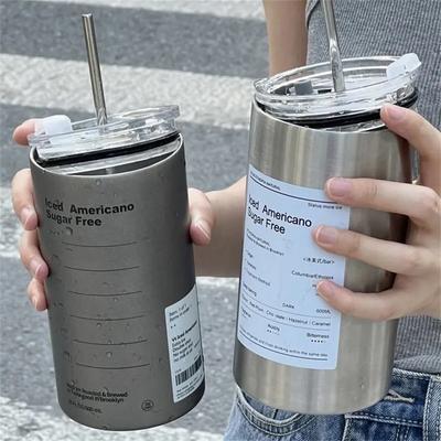Kaffeetasse Thermoskanne 304 Edelstahl Doppelschichtkühler Strohbecher Tragbare wiederverwendbare Ins Ice Amerikanische Kaffeetasse Wasserflasche