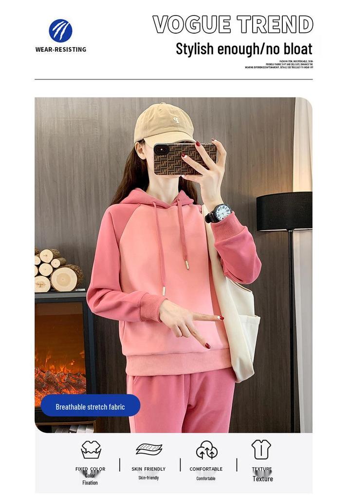 Women's Trendy Casual Suit: 2025 Spring/Autumn Fitness Sportswear with Hooded Sweatshirt & Long Pants.