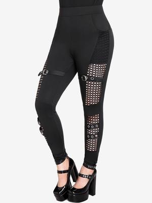 Rosegal Gothic Fishnet Panel Buckle Grommets Pockets Skinny Pants
