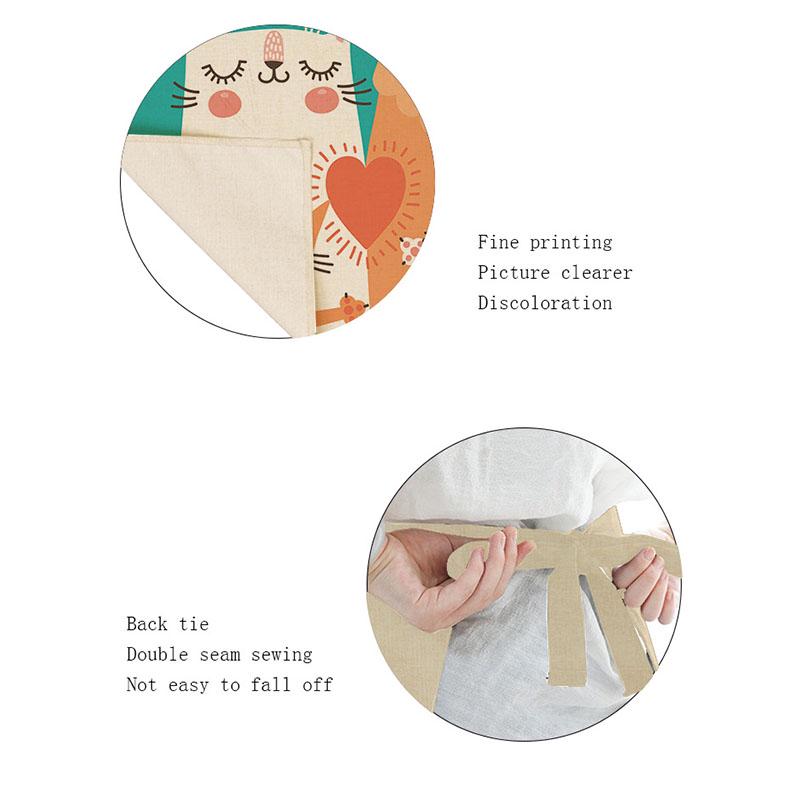 Cute Cat Women Character Waterproof Kitchen Cleaning Restaurant Bib Chef Cotton Linen Cooking Aprons