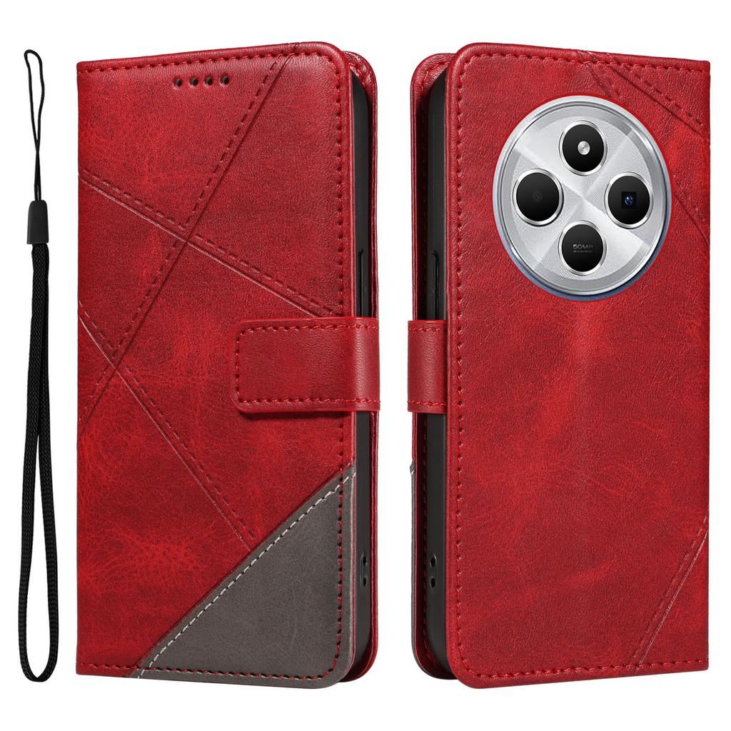 For Xiaomi Poco C75 4G/Redmi 14R 5G/14C 4G Case Leather Geometric Line Wallet Phone Cover with Wrist Strap