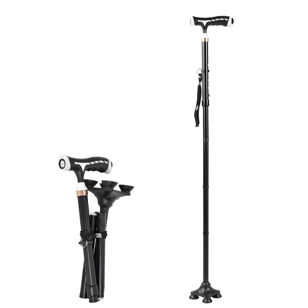 LED Light Aluminum Alloy Foldable Anti Slip  Elderly Crutches Handle Cane Walking Stick
