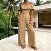 2026 Women's Off-Shoulder Ruffle Crop Top and Wide-Leg Pants Set