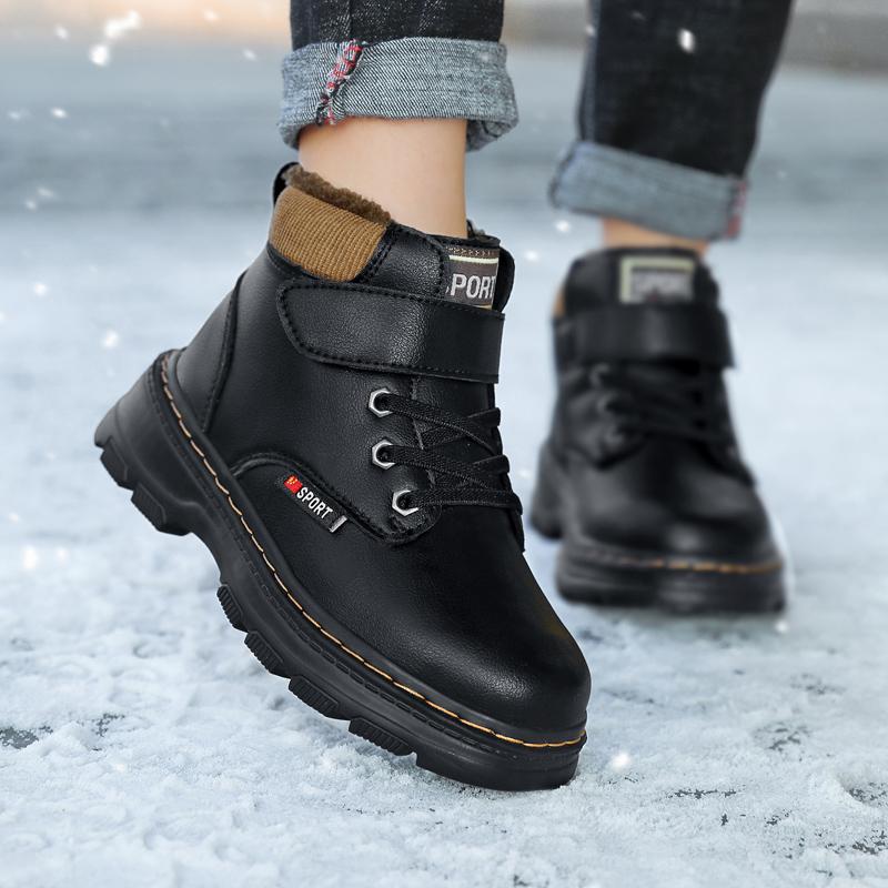 Genuine Leather Winter Boots For Boys Thick Warm Snow Shoes For Children Soft-soled Anti-slippery Teenager