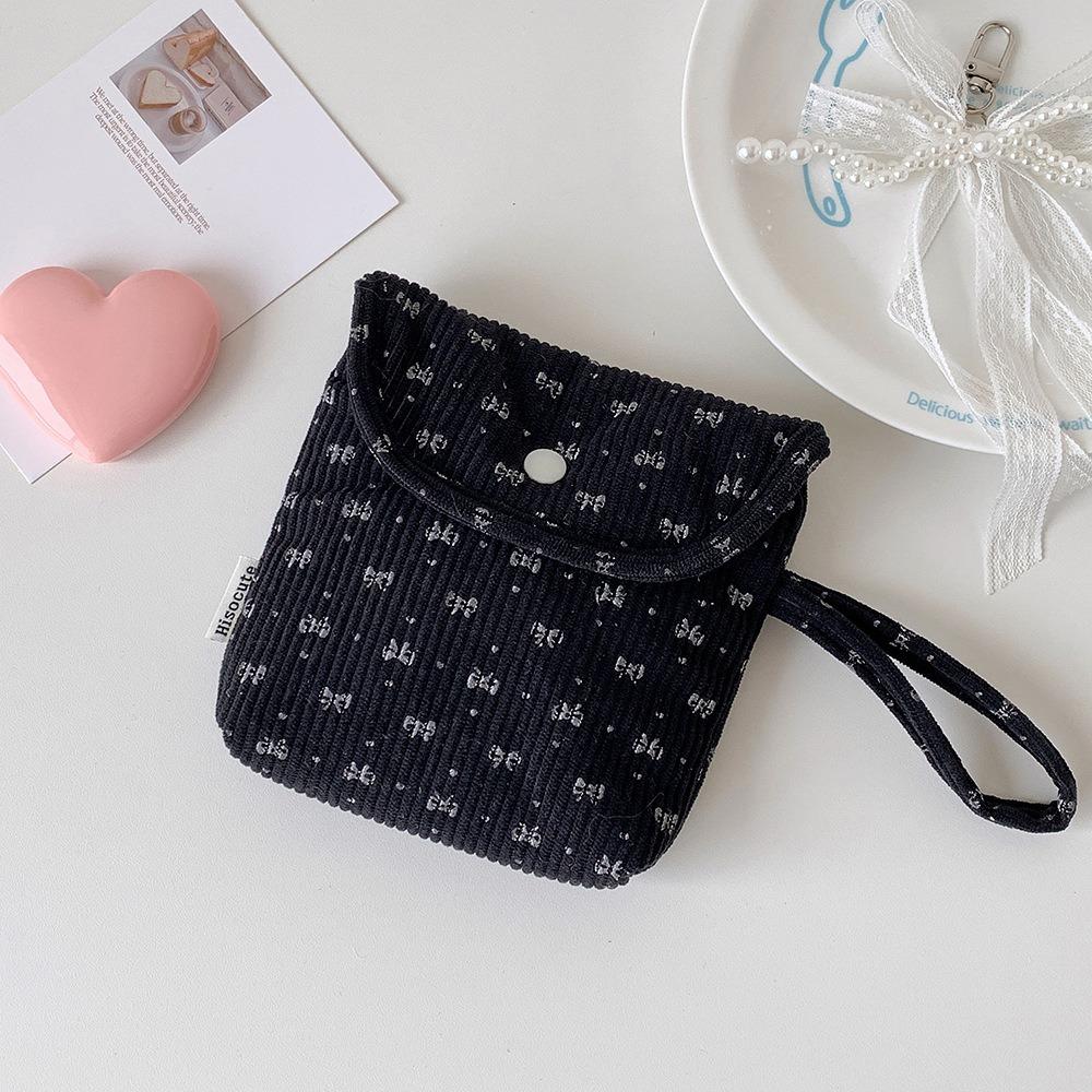 Large Capacity Corduroy Bow Makeup Bag Portable Mini Cosmetic Bag Women чёрный