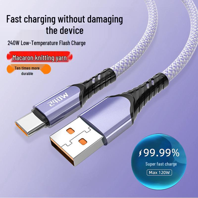 Braided 10A 240W Super Fast Charging Cable for Huawei Honor Type-C Devices