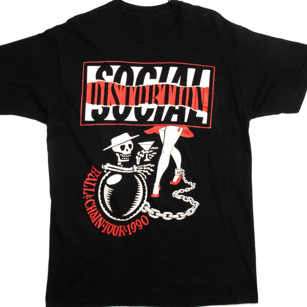

SOCIAL DISTORTION BALL and CHAIN TOUR 1990 Black All Size Shirt Unisex T-Shirt XXL