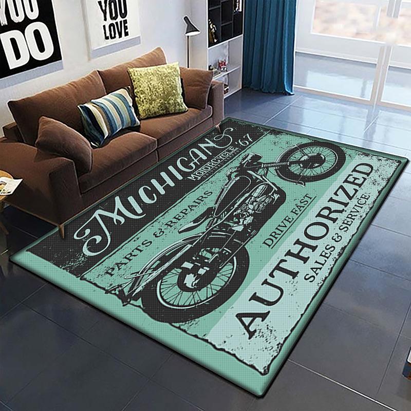 3D Retro Motorcycle Rug Large,Carpet Rug for Living Room Bedroom Sofa Decoration,Doormat Kitchen Non-slip Floor Mat Picnic  Camp