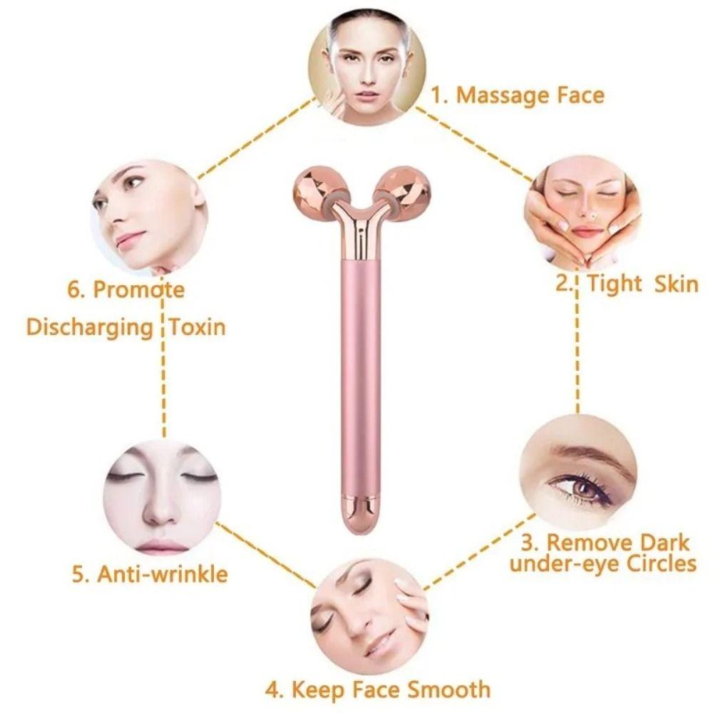 Zinc Alloy Y Shape Facial Massager Dual Roller Design Face Massage Instrument Jaw Contour Care
