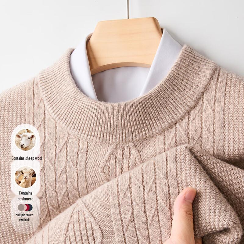 Men's Cashmere Blend Thick Cable Knit Pullover Sweater