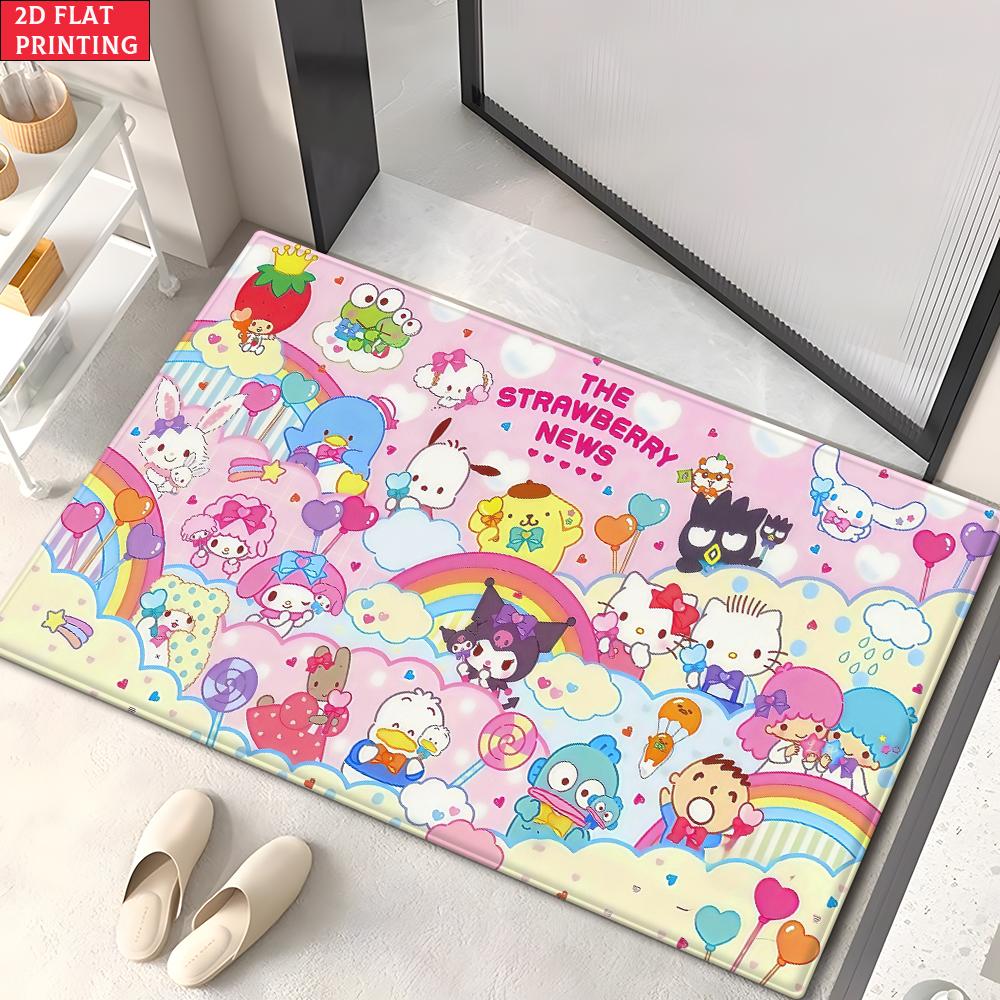 Kawaii Cute Magical Animal Doormat, 2D Print Non-slip Floor Mat,Pink Sweet Entrance Rug for Girls Bedroom Living Room Decor Gift