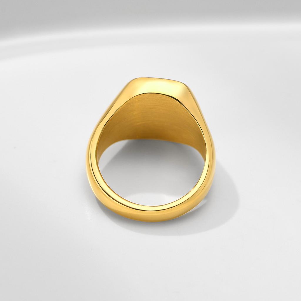Women Fashion Star Signet Rings, Gold Color Solid Metal Square Round Top Stamp AAA CZ Stone Band, Chic Boho Cool Jewelry
