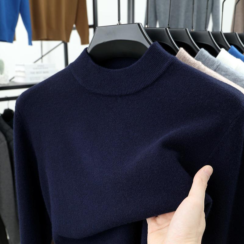 Herren Pullover aus einfarbiger Wolle - Herbst/Winter Halber Rollkragen Lässiger Baselayer