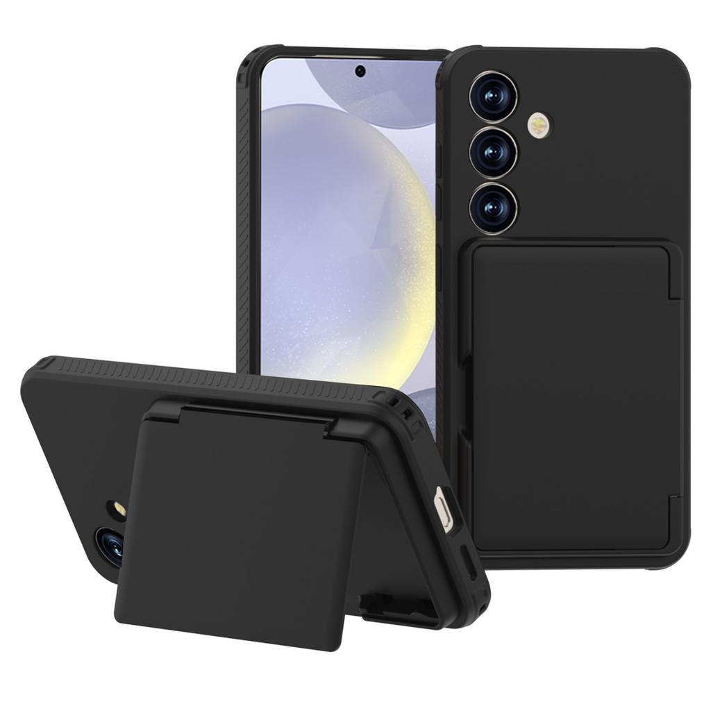 For Samsung Galaxy S25+ Case with Card Holder Hidden Mirror PC+TPU Kickstand Phone Cover