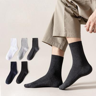 Calcetines de media caña para hombre, Calcetines largos deportivos antiolor para primavera y otoño, Calcetines largos clásicos de doble aguja finos para las cuatro estaciones