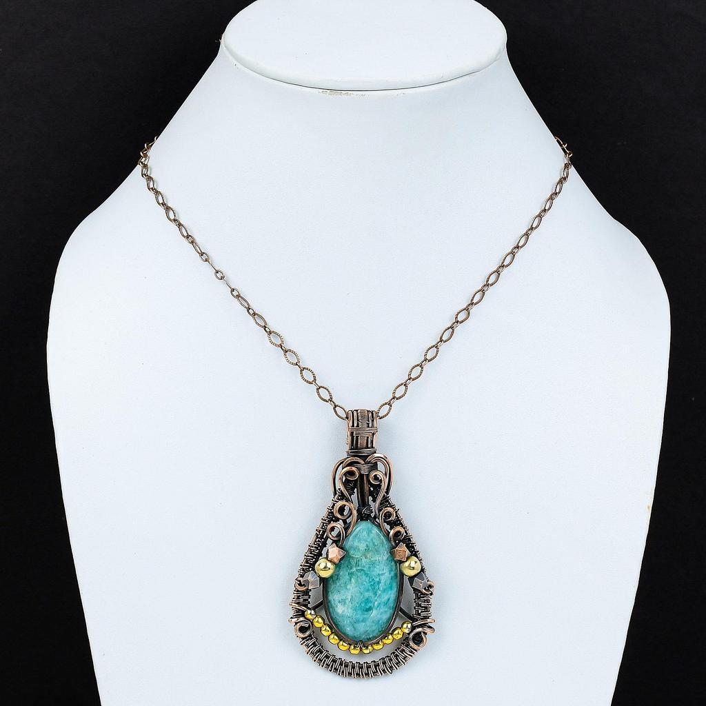 Amazonite Gemstone Pendant Handmade Jewelry, 999 Copper Wire Wrapped Pendant Sodalite Jewelry, Gift For Her Women Pendant Brand New Pendant