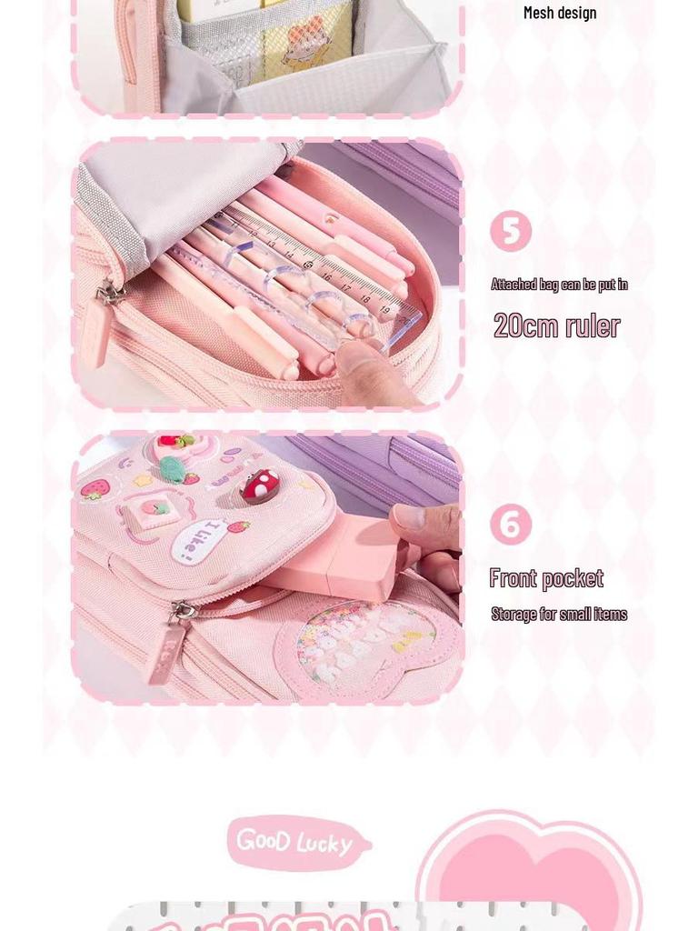 Three-Layer Large-Capacity Cartoon Pencil Case for Primary School Girls - Cute and Simple Design