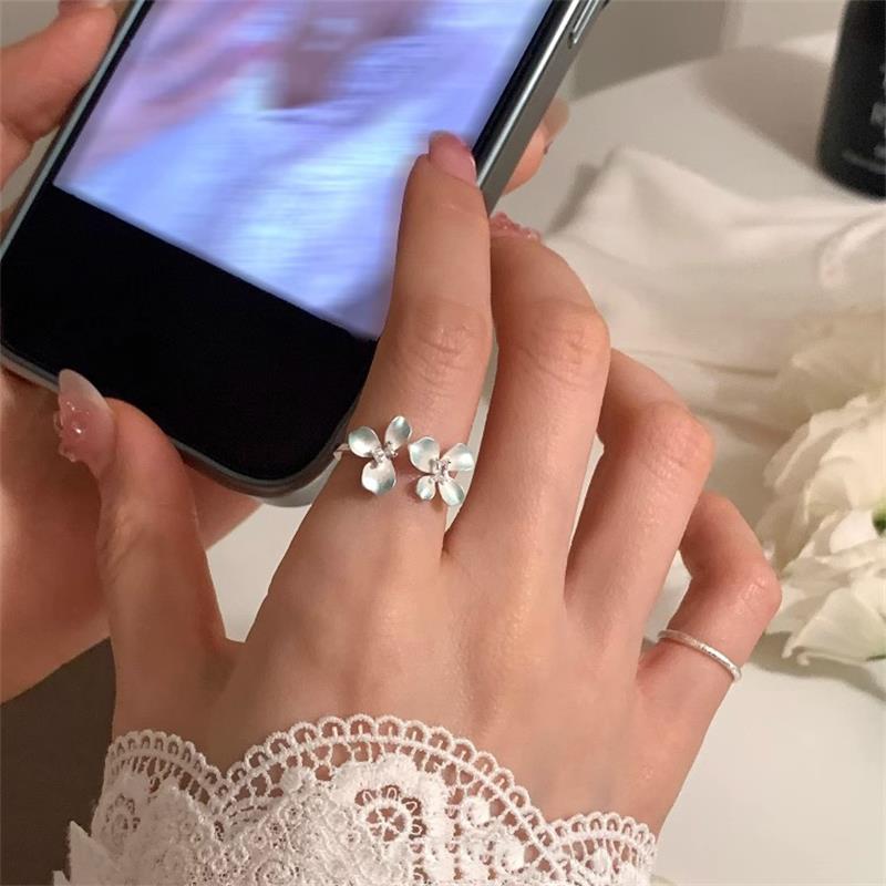 Summer Sweet Blue Gradient Flower Zircon Open Rings For Women Fashion New Jewelry Gift Party Birthday Wholesale anillos