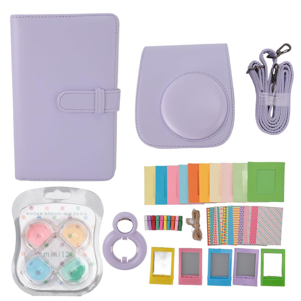 Instant Camera Protective Case with Photo Frames Album Shoulder Strap Selfie Mirror Filters Stickers for Fujifilm Instax Mini12
