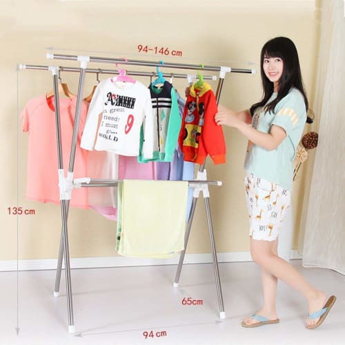 WGWGJM Extendable Clothes Drying Rack for Indoor and Outdoor Use, Balcony Use, Heavy-Duty Capacity (60kg), Stainless Steel, Rust-Resistant, X-Shaped,